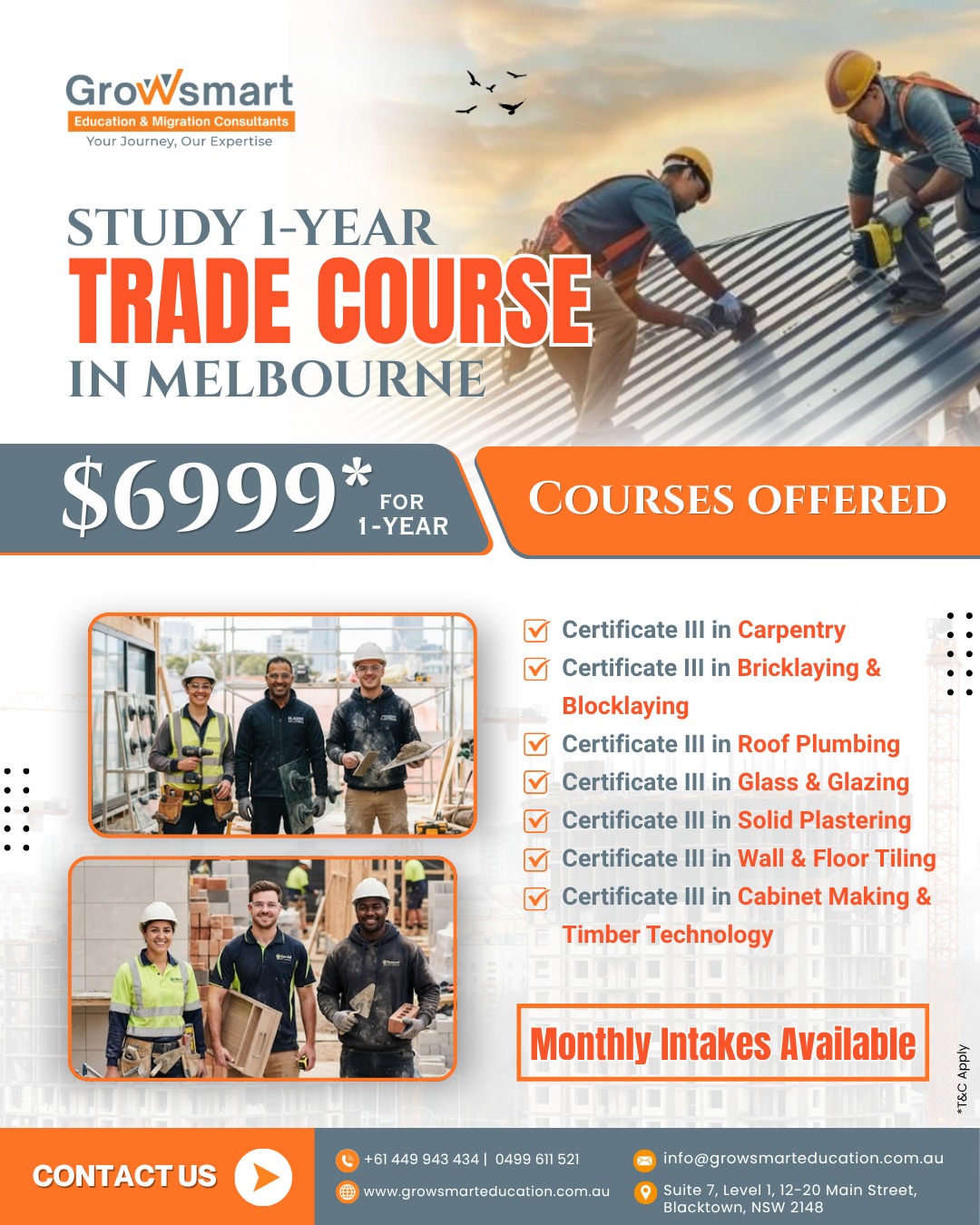 Study 1 Year Trade Course Melbourne